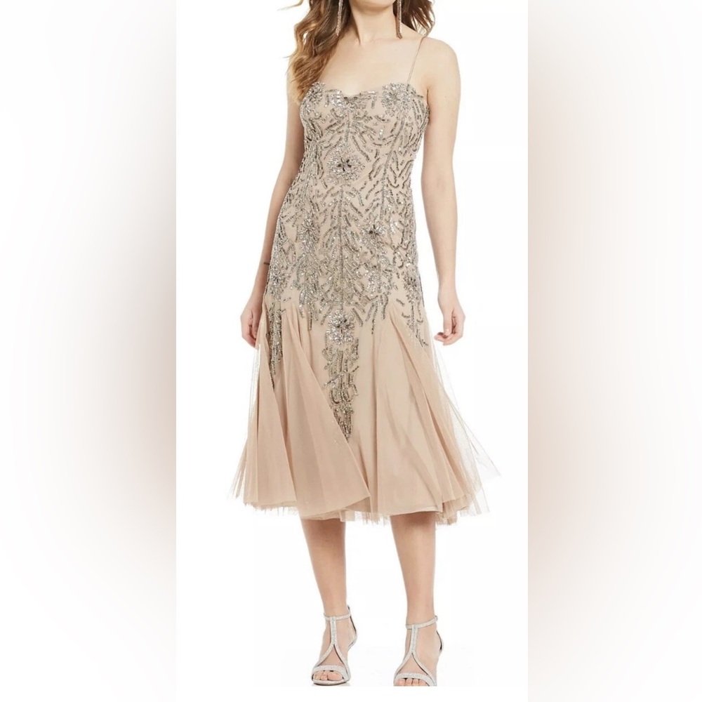 Gianni Bini Beige Embellished sequence jewels Jane Midi Dress NWT size 4